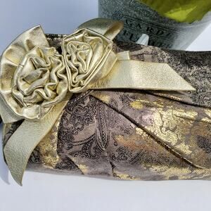 Vintage Sharif Metallic Blk Gold Leather Clutch